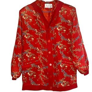 Jing Jing Women’s  Red Asian floral jacket size M